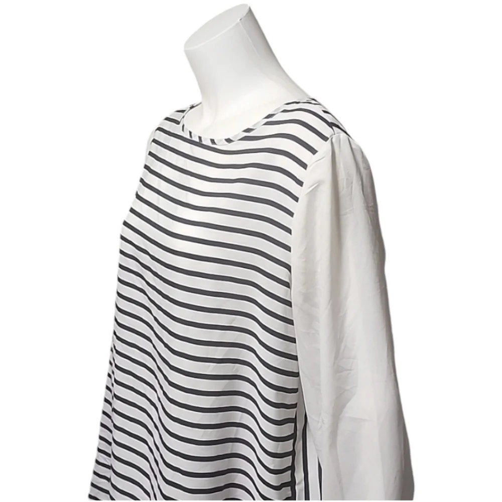 OLD NAVY Color Block Striped Tunic Top L Zipper Back Long Sleeve Blouse Shirt - Picture 11 of 14